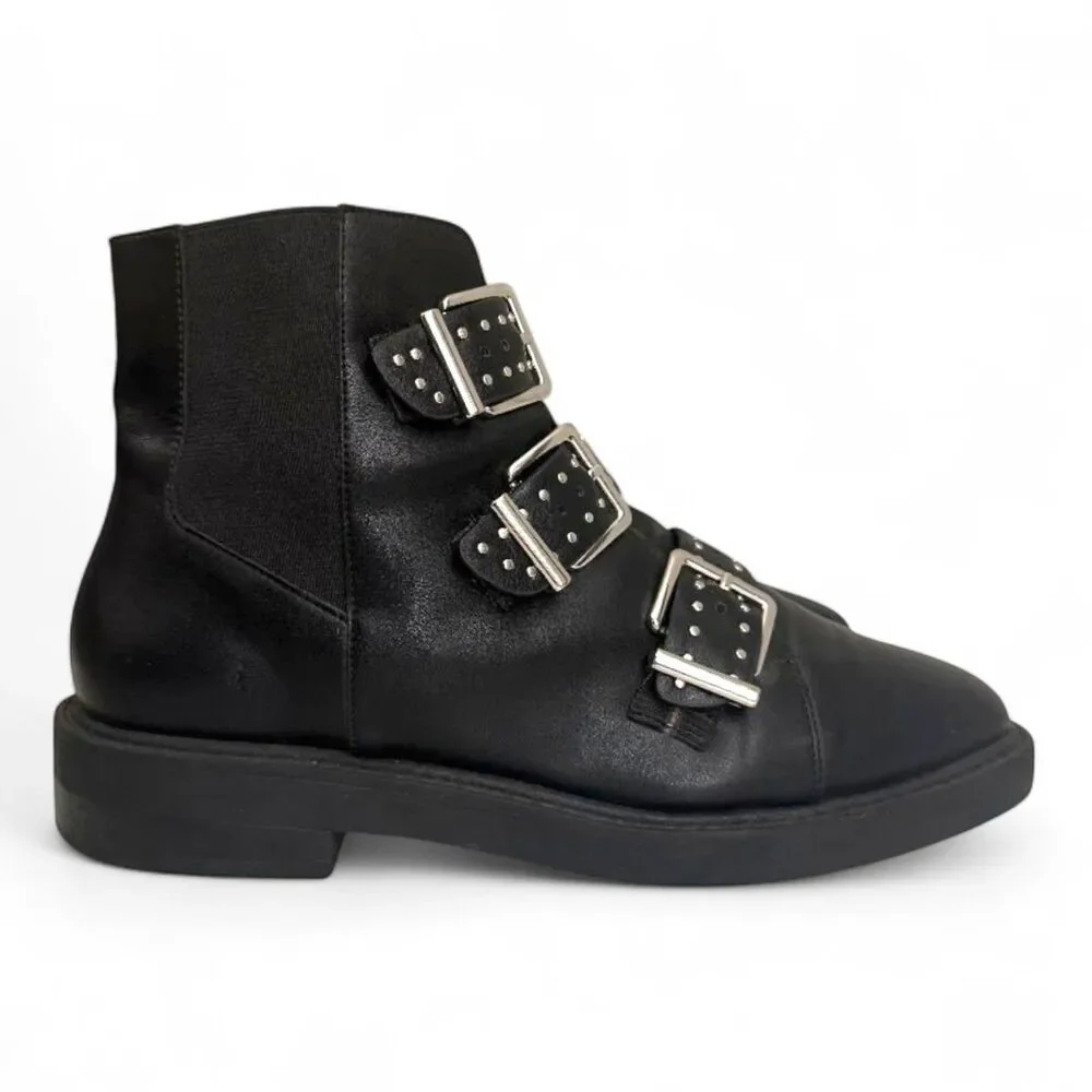 URBAN OUTFITTERS Zoe Studded triple black strappy boots, EUC! Size 9